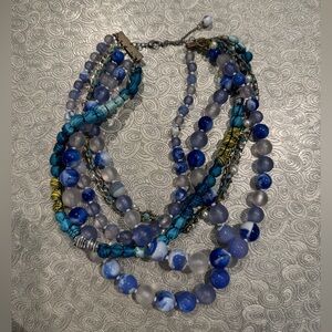 Anthropologie-Blue and Silver Beaded Necklace
